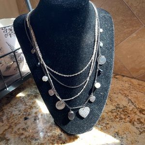 Express multi layer necklace with charms black and silver chains